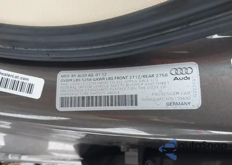 2012 Audi A6 3.0 Premium z USA, uszkodzony, nr VIN WAUGGAFC3CN110630